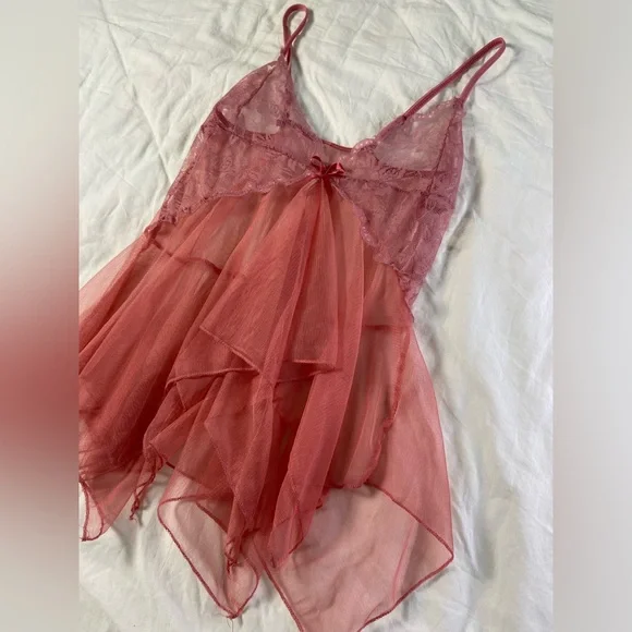 Vintage Y2k Sheer Pink Lace Hanky Hem Fairy Cami Top Whimsigoth Fairy - Picture 10 of 16